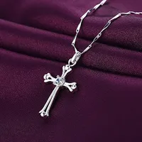 Moda 925 plata esterlina en forma de cruz colgante mujeres collar cadena de joyería de la joyería