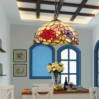 Amerikanische pastorale Kreative Tiffany Buntglas Kunst Restaurant Kronleuchter Morgen Glory Rot Festliche Glaslampe TF019
