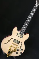 최고의 일렉트릭 기타, 335 재즈 기타, 트레몰로가있는 반투명 몸통 기타, Spalted + Flame Maple Top, 금 하드웨어