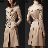 Med logotyp British Style Trench Coat for Women New Women's Coats Spring och Autumn dubbelknapp över kappa Långt plus Size S-3XL