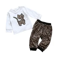 Kinder Gilrs Leopard Ausstattungs-Säuglingsbaby-Langarm-Cartoon-Katze Tops Kinder der beiläufigen Kleidung der Mädchen-Leopard-Hosen-Kleinkind Lässige Kleidung 06