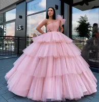 Rosa Quinceanera Kleider Ballkleid 2020 Eine Schulter Sweet 16 Terred Prom Dresses Rüschen Debutante Kleider plus Größe Vestidos DE 15