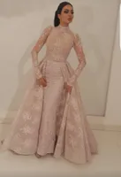Kokteyl Müslüman Elbise Mermaid Yüksek Yaka Illusion Uzun Kollu Dantel Dubai Suudi Arapça Pageant Akşam elbise Robe de Soiree Kadınlar için özel fırsat
