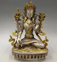 Zbieraj Archaize White Copper Handicraft Green Tara Buddha Statua