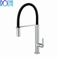 ROLYA New Arrival Brass Deck Mounted Black Pull Down Kitchen Faucet White Pullout Sink Mixer Tap
