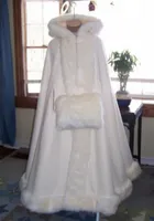 Elegant Hooded Bridal Cape Faux Fur Winter Jacket Bolero Women Wedding Floor Length Cloaks Long Party Wedding Coat AL83