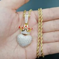 Nouveau gars 18k or cz zircone cubique blingbonnier coeur coeur pendentif collier hip hop glacé de diamant miami rappeur bijoux cadeaux pour hommes femmes