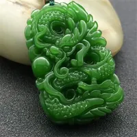 [Hxc] Hombres Natural Verde Jade Dragon Colgante Colgante Collar Charm Joyería Accesorios Moda Talvado a mano Suerte Amuleto Regalos