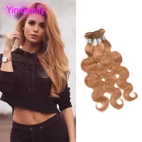 Indian Virgin Hair 27 # Kolor Ciało Fala 100% Human Włosów Wefts 27 Honey Blonde Color 3 Wiązki 95-100g / szt produkty do włosów