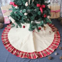 Christmas Tree Skirts Bowknot Red Lattices Patchwork Pad Linen Ornament Mat Festival Supplies Home Decoration 26 5zt hh