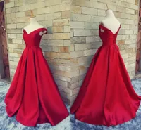 New Simple Dark Red Prom Dresses V Neck Off The Shoulder Ruched Satin Custom Made Backless Corset Evening Gowns Formal Dresses Real Image