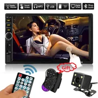 Autoradio 2 DINカーラジオ7インチHD容量性LCDタッチスクリーンDVDプレーヤーBluetooth Car Audio 4 LEDリアビューカメラステアリングホイール