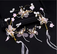 Korean Krepp Blumenstirnband Satz handgestrickter BrautTiara Brautkleid Zubehör