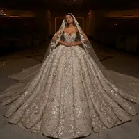 2020 Dubaj Luksusowe Suknie Ślubne Plus Size Kaplica Pociąg Sweetheart Vestido De Novia Appliqued Bridal Wedding Suknie Ślubne Custom