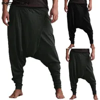 Incerun Men Harem Pants Drop Crotch Pockets Joggers calças sólidas homens homens solto calças folgadas de hip-hop mulheres calças de ioga casual 5xl