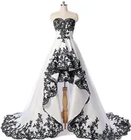 Black Lace Sleeveless High Low Ruch Customized Bridal Brautkleider Front Kurz- und Langzeites Schnürsteine ​​Mi-Mi-Mi-Robe de Mariee
