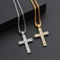 Hip Hop Legierung Gold Farbe Kreuz Anhänger Halskette Religiöse Kristall Crucfix Halskette Jewely For Men Cuban Chain
