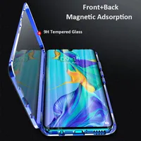 360 Full Magnetyczny Dwustronny Szkło Metalowy Zderzak Etui Telefon dla Huawei Honor P30 Pro Mate 20 x P20 Nova 5 Uwaga 10 9x 20 8x Pokrywa