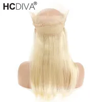 Pre-plucked 360 Lace Frontal stängning med baby hår peruansk remy rakt mänskligt hår 613 Blond färg 10-20 tum Transparent Lace Frontal