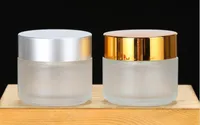 klare 100g / 100ml Glascremetiegel Kosmetik Bulk Emulsionscreme Flasche transparent / Frost Glas mit Gold Silberkappen