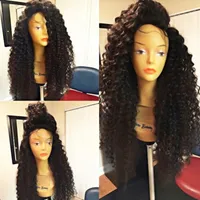 Natural Hairline 180% Heavy Density Long Kinky Curly Afro Black Pelucas con pelo de bebé Pelucas delanteras de encaje sintético para mujeres Fibra resistente al calor