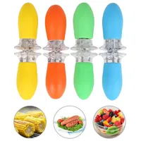 Stainless Steel Corn Cob Holders with Silicone Handle and Convenient Butter Spreading Tool BBQ Meat Fruit Forks 2 pcs/set