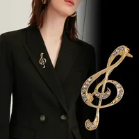 Korean New High-grade Metal Music Note Brooch Rhinestone Crystal Badge Fashion Dress Scarf Buckle Jewelry for Women Accessories