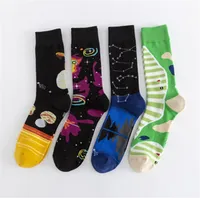Man character fashion jacquard Combed cotton causal happy socks Mid-calf colorful patterns with starry sky ball park