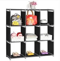 Hot Sales Wholesales 2019 Multifunctional Assembled 3 Tiers 9 Compartments Storage Shelf Black