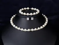 Pulsera pendientes del collar de la perla del Rhinestone de la novia de tres piezas de este conjunto de diseño de lujo de la joyería libre de señora sin cuello famosa marca collar largo