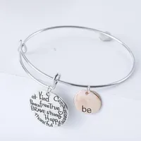Two-tone Be Happy Charm Bracelets Bangle Friend Brave Strong Fashion Jewelry B1622/3