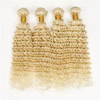 Fashionable 4pcs unprocessed human hair deep wave curly double machine weft virgin peruvian brazilian blonde bundles 613 curly hair weave