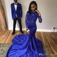 2019 Gala Jurken Royal Blue South African Mermaid Prom Dresses for Black Girls Women Imported Party Dress Długie Rękawy Formalna suknia wieczorowa