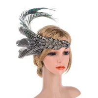 Federn Silber Perlen Flapper Stirnband der 1920er Jahre Mädchen Feather Flapper Haarband Hochzeit Haarschmuck für die Braut