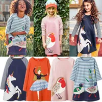 4つのスタイル新しい春の女の子プリンセスロングドレスTシャツの子供たち長袖の縞模様の漫画シャツの女の赤ちゃんプリントドレス
