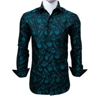 Hızlı Kargo Moda nefis CY-0005 Elbise Parti Düğün için İpek Erkek Gömlek Modelleri Jakarlı Dokuma Siyah Mavi Paisley İnce Gömlek