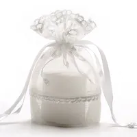 Fleur Blanche de rangement en dentelle Collier Collier Bijoux Sacs à crampons pour perles Elegient Gift Bundle Pocket Wedding Candy Pouche 122092