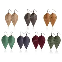New design Wood Grain PU Leather Charm Earrings Fashion Leaf Shape Drop Dangle Earrings Eardrop For Women Lady Jewelry Gift