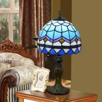 Semplice europea luce blu del Mediterraneo creativa Tiffany vetrate soggiorno camera da letto comodino lampada da tavolo TF002