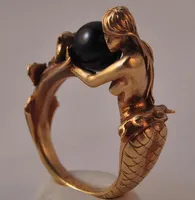 Plata rosa oro color sirena sosteniendo negro blanco perla anillos dedo para las mujeres moda marca fiesta joyería regalo regalos bague