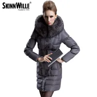 Skinnwille 2017 패션 짙어지는 대형 모피 칼라 다운 코트 여성 중간 긴 겨울 새 여자 겨울 코트와 재킷 v191209