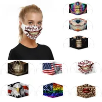 Återanvändbar ansiktsmask Camo Skull Flag Explosion Modeller Digital Utskrift Damm Haze PM2.5 Justering Örhook med två chips Vuxna Barn Masker