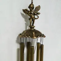 Antique Ange Cast Brass Wind Chimes avec 6 Tubes Hanging Métal Cuivre Carillons Jardin Patio Porche Accueil Boutique Boutique Décor Bronze Aeruginous