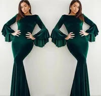 2019 Velvet Dark Green Evening Dress Elegancki Arabski Dubaj Flara Długie Rękawy Wakacje Kobiety Noszą formalne Party Prom Suknia Custom Made Plus Size