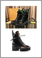 kutu ödüllü Platformu Çöl bot kadın deri yarım çizme tıknaz topuk Baskı Deri Platformu Çöl Dantel-up Boot 5cm8 ile