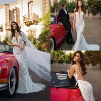 2020 Elihav Sasson Feather Wedding Dresses With Wrap Lace Applique Spaghetti Bohemian Wedding Dress Sexy Backless Boho Bridal Gown