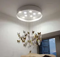 크리 에이 티브 나비 샹들리에 라운드 긴 천장 램프 수지 나비 조명 계단 쇼케이스 침실 호텔 홀