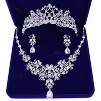 Luxury Cubic Zirkonia Tiara und Halskette Ohrring für Frauen Hochzeit Schmuck Set für Braut Zirkon Kronen Schmuck Brautzubehör
