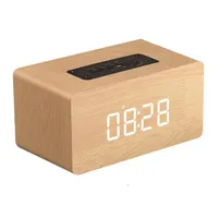 Altavoz Bluetooth madera 6W Reloj Digital Display 1500mAh batería de subwoofer de música MP3 de tarjeta TF del jugador del USB de madera del juego Altavoces