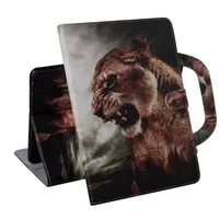 Tablet Case For Samsung Galaxy Tab A8 2019 SM-P200 P205 Handle Flip Cover Stand Leather Wallet Coloured drawing Tiger Lion wolf
